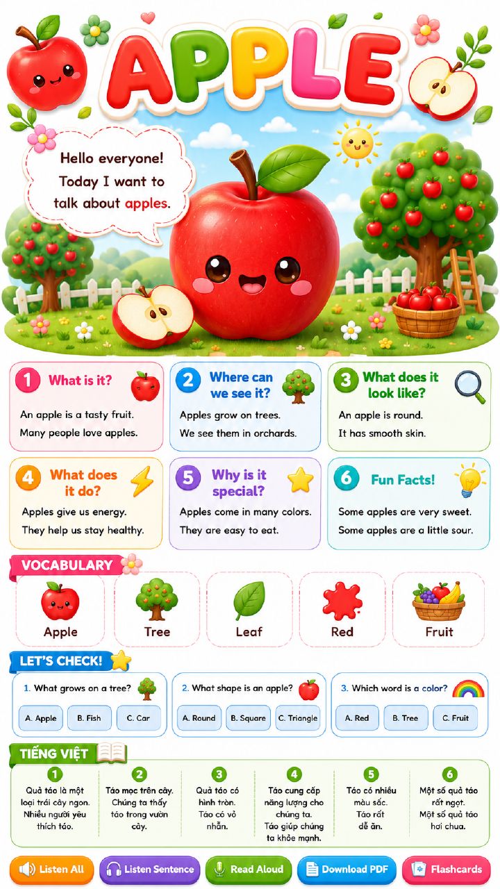 Mindmap từ vựng Apple - quả táo